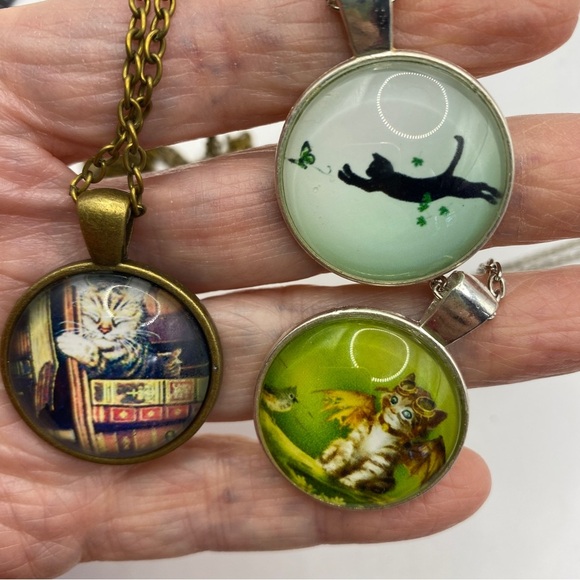 Glass Dome Cat Necklaces Lot of Three Crazy Cat Lady - Picture 5 of 9